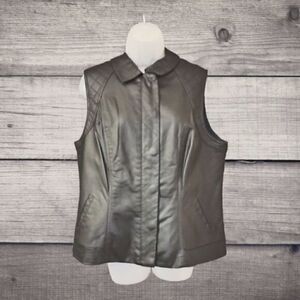 VEST by OSO Casuals NEW FAUX LEATHER Quilted ZIP/Snap Front Collar PLUS 1X